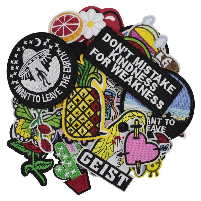 U-Sky Sew or Iron on Embroidered Patches | 42PCs Mixed Designs Saying Animals Quotes Foods Cartoon | Colorful Variety Pack for DIY Customization | Jackets Bags Denim | Multi-Size Set - Image 2